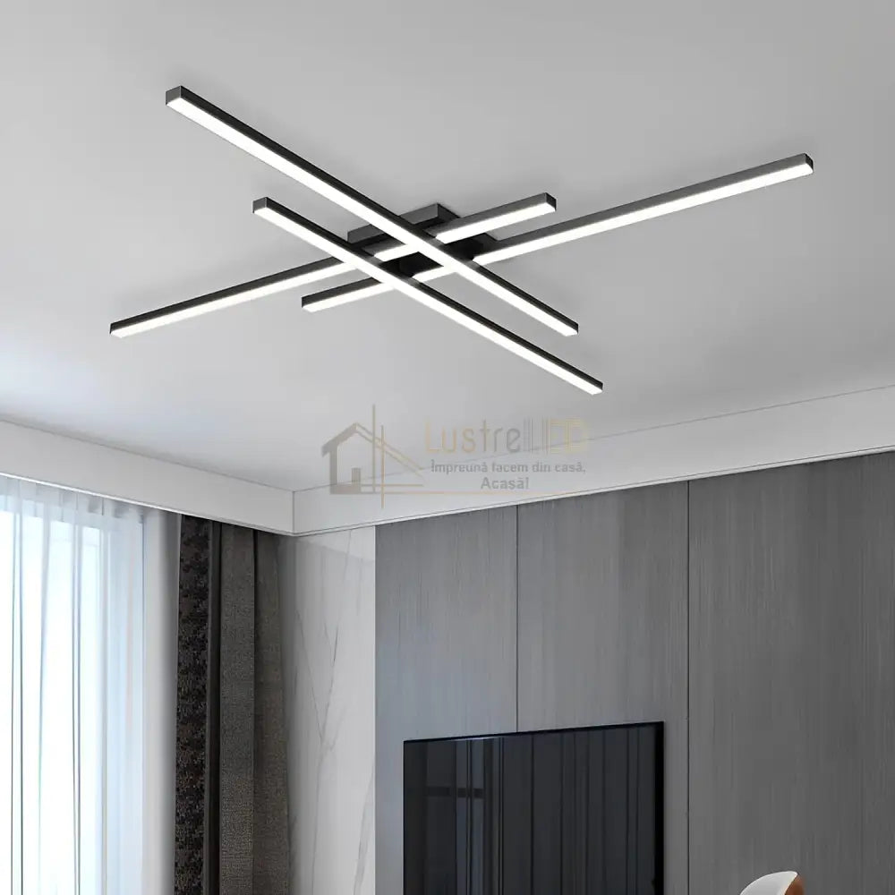 Lustra Led 4 Modern Lines Black Echivalent 400W Telecomanda Lighting Fixtures