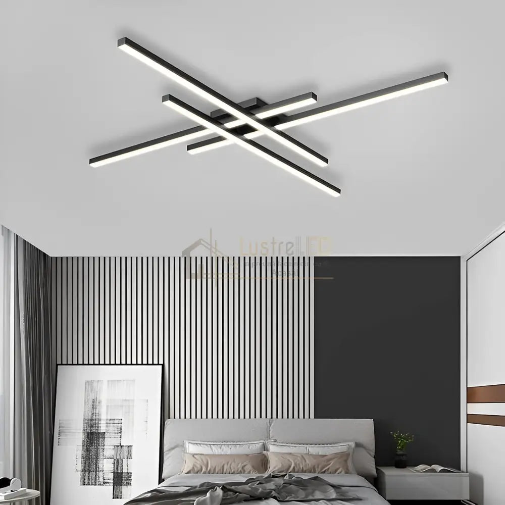 Lustra Led 4 Modern Lines Black Echivalent 400W Telecomanda Lighting Fixtures