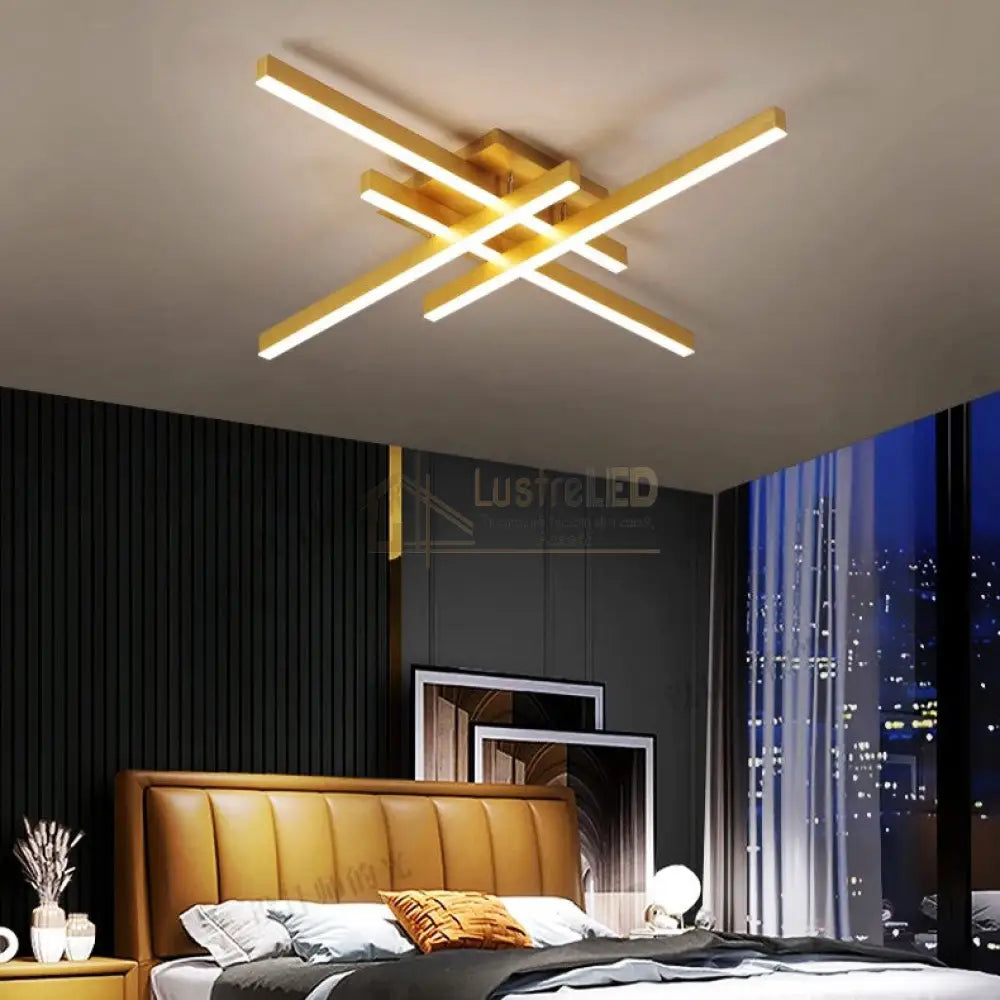 Lustra LED 4 Modern LINES Gold Echivalent 400W Telecomanda AURIE / 86CM / MINIMALIST DESIGN Lighting Fixtures
