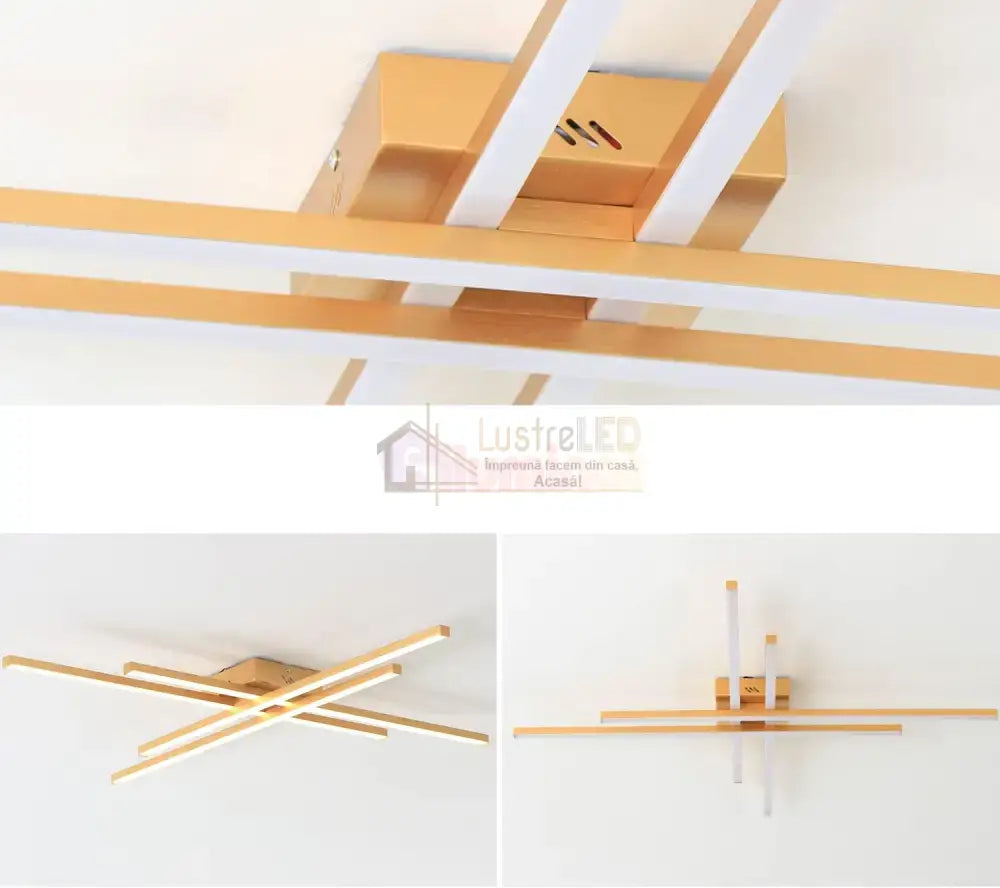 Lustra Led 4 Modern Lines Gold Echivalent 400W Telecomanda Lighting Fixtures