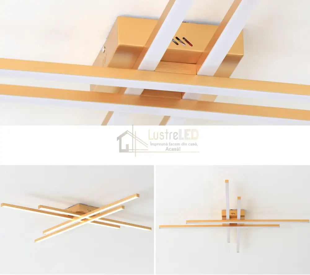 Lustra Led 4 Modern Lines Gold Echivalent 400W Telecomanda Lighting Fixtures