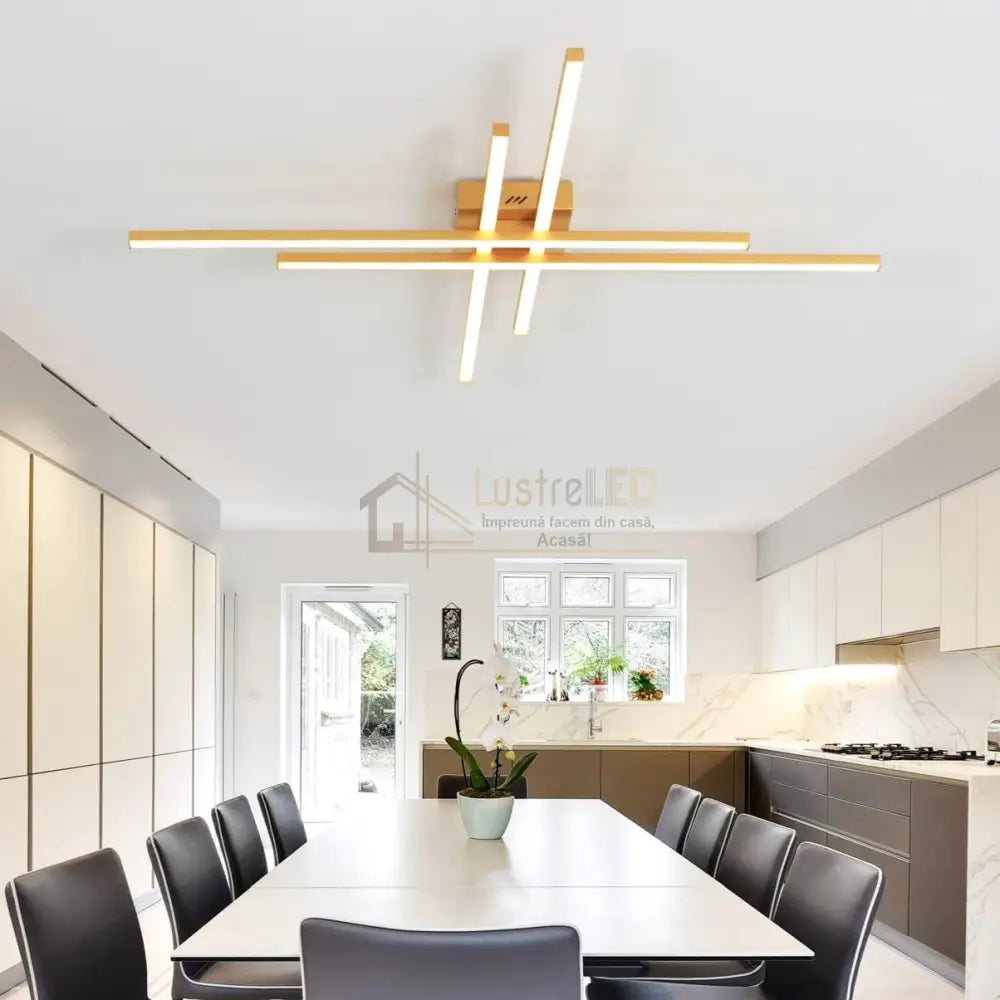 Lustra Led 4 Modern Lines Gold Echivalent 400W Telecomanda Lighting Fixtures