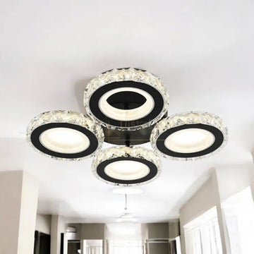 Lustra LED 4 RINGS Cristal Negru Echivalent 400W Telecomanda