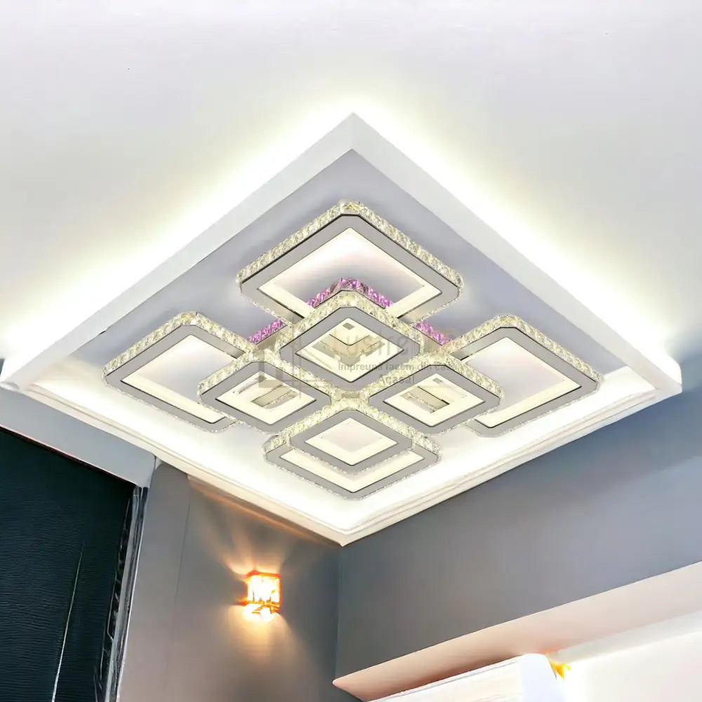 Lustra Led 4 + 4 Square Cristal Alba Super Rgb Echivalent 1000W Chandeliers Crystal