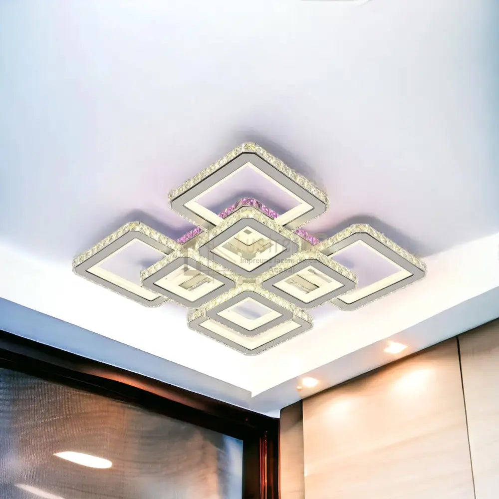 Lustra Led 4 + 4 Square Cristal Alba Super Rgb Echivalent 1000W Chandeliers Crystal