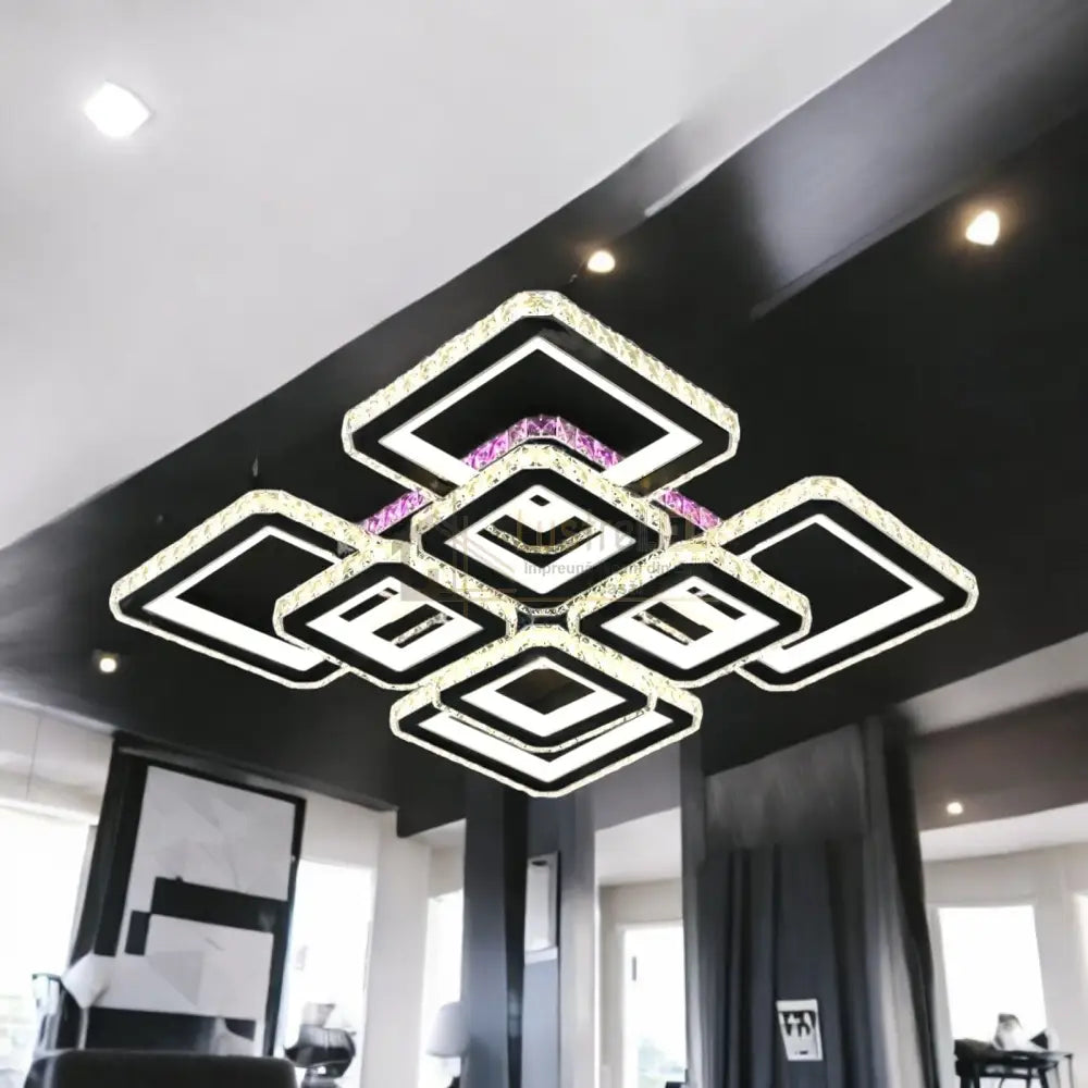 Lustra Led 4 + 4 Square Cristal Black Super Rgb Echivalent 1000W Chandeliers Crystal