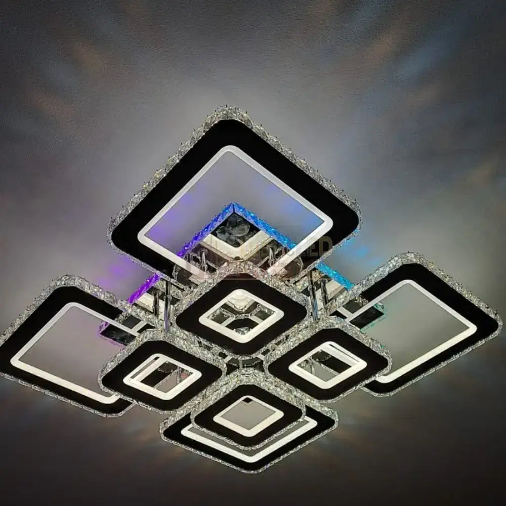 Lustra Led 4 + 4 Square Cristal Chrome Super Rgb Echivalent 1000W Chandeliers Crystal