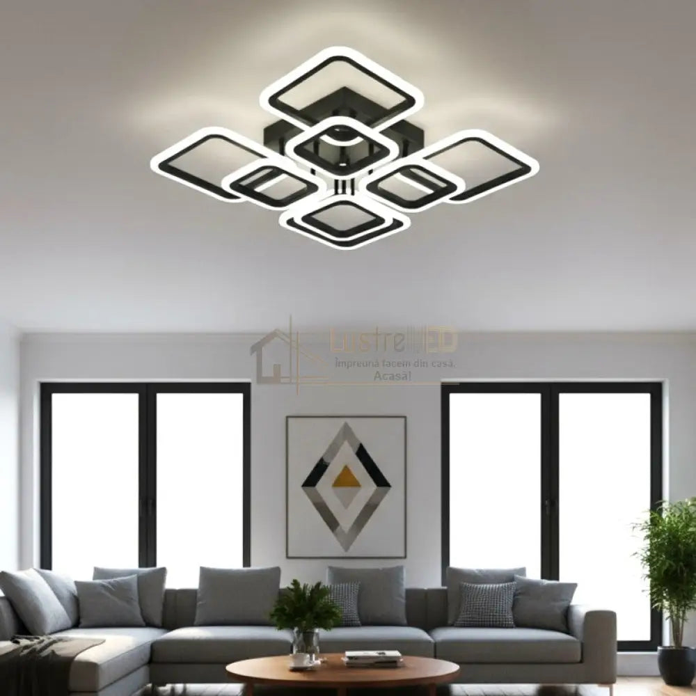 Lustra LED 4 + 4 Square Gigant Black Echivalent 1000W Telecomanda NEAGRA / SQUARE DESIGN Lighting Fixtures