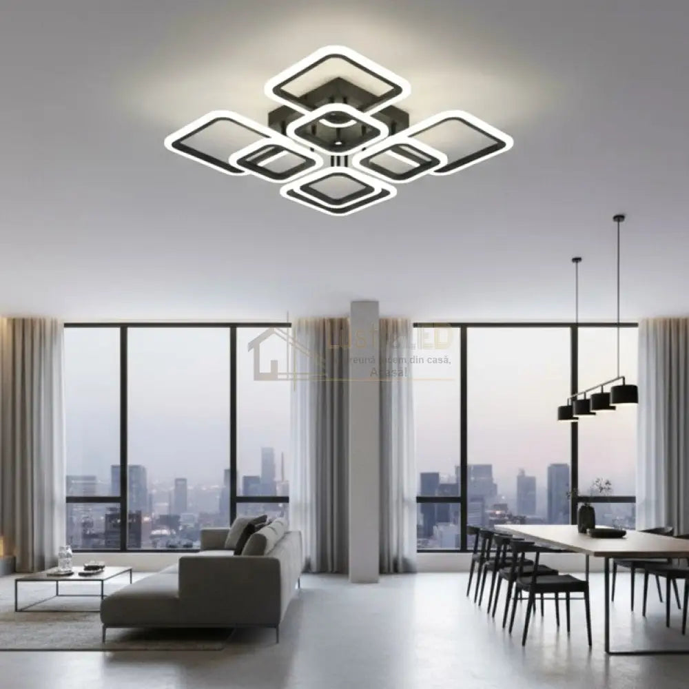 Lustra LED 4 + 4 Square Gigant Black Echivalent 1000W Telecomanda NEAGRA / SQUARE DESIGN Lighting Fixtures