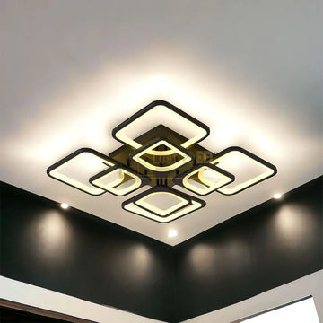 Lustra LED 4+4 Square Gigant Black Echivalent 1000W Telecomanda