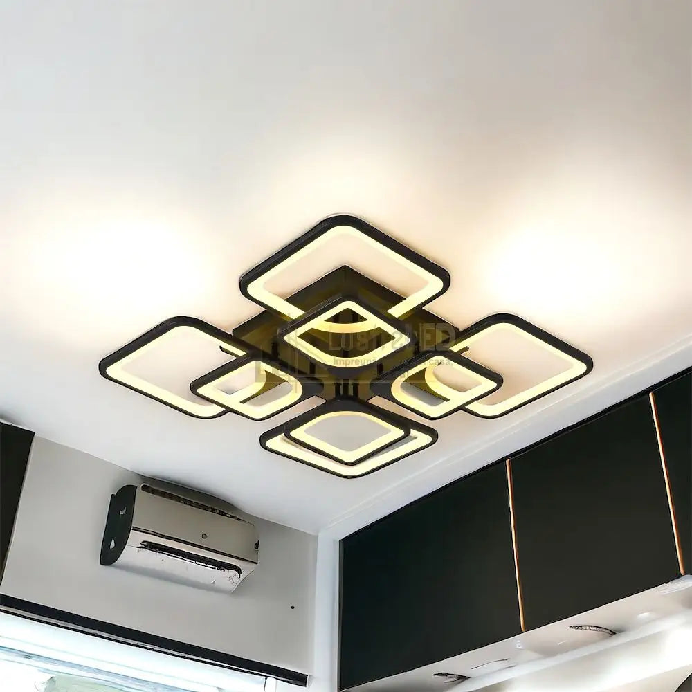 Lustra Led 4 + 4 Square Gigant Black Echivalent 1000W Telecomanda Lighting Fixtures