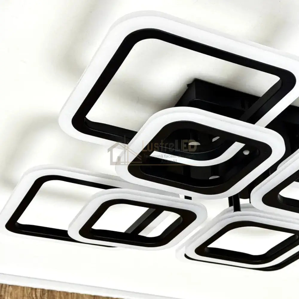 Lustra LED 4 + 4 Square Gigant Black Echivalent 1000W Telecomanda NEAGRA / SQUARE DESIGN Lighting Fixtures