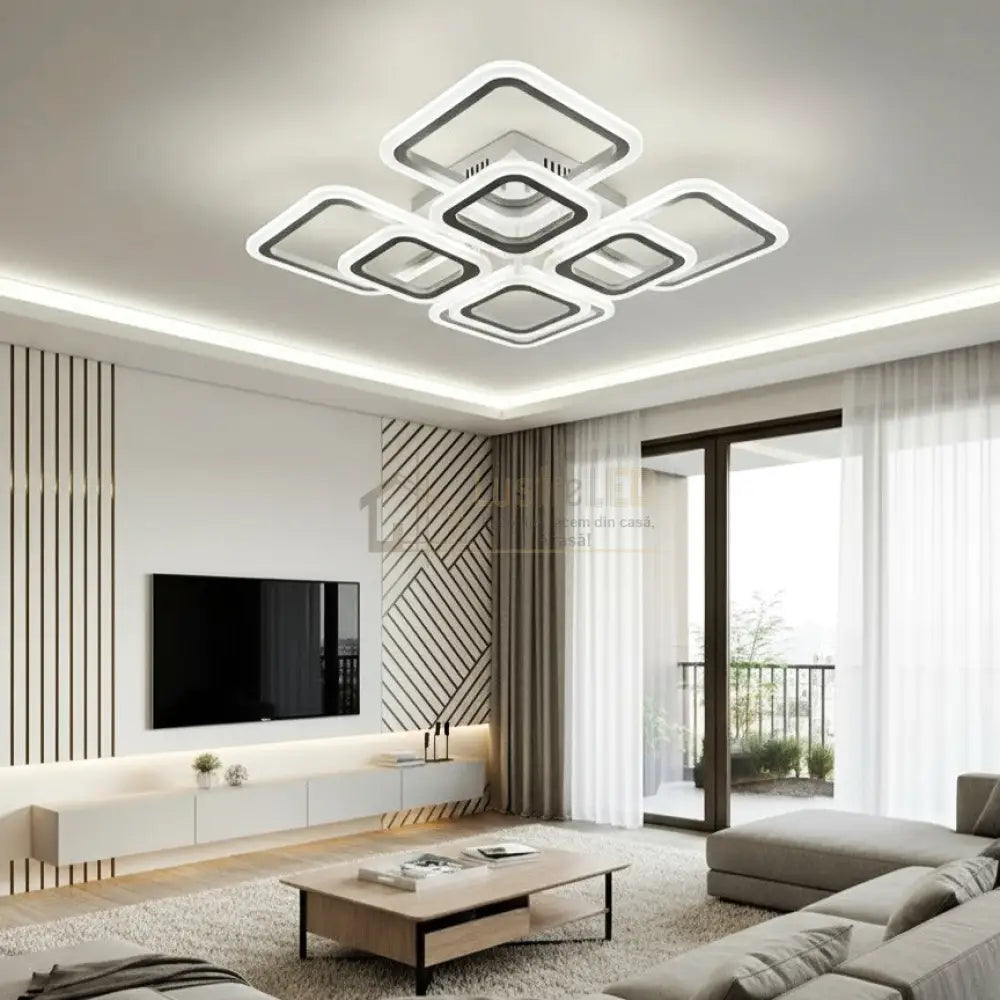 Lustra LED 4 + 4 SQUARE GIGANT Echivalent 1000W Telecomanda ALBA / SQUARE DESIGN Lighting Fixtures