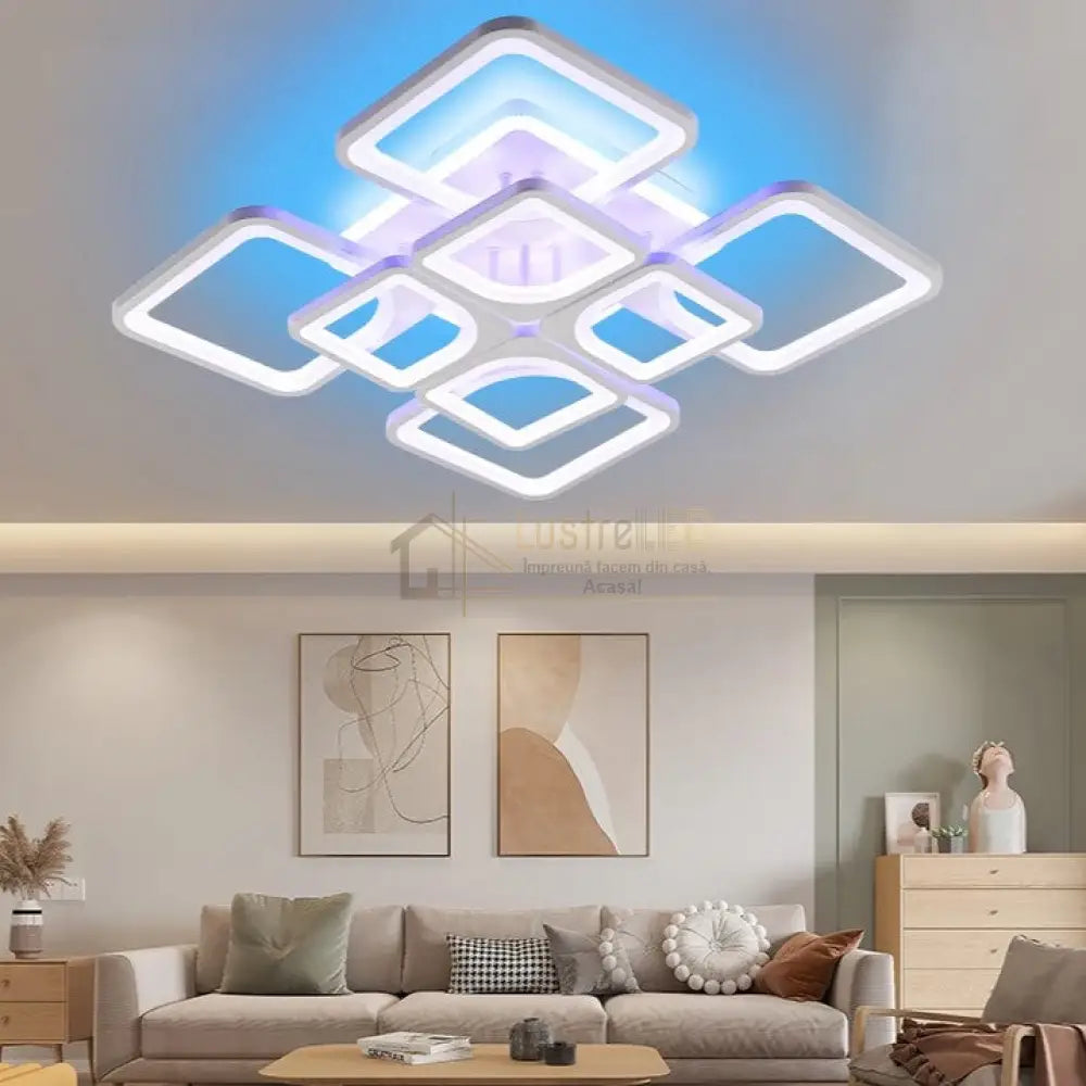 Lustra Led 240W 4 + 4 Square Gigant Rgb Echivalent 1000W Telecomanda Lighting Fixtures
