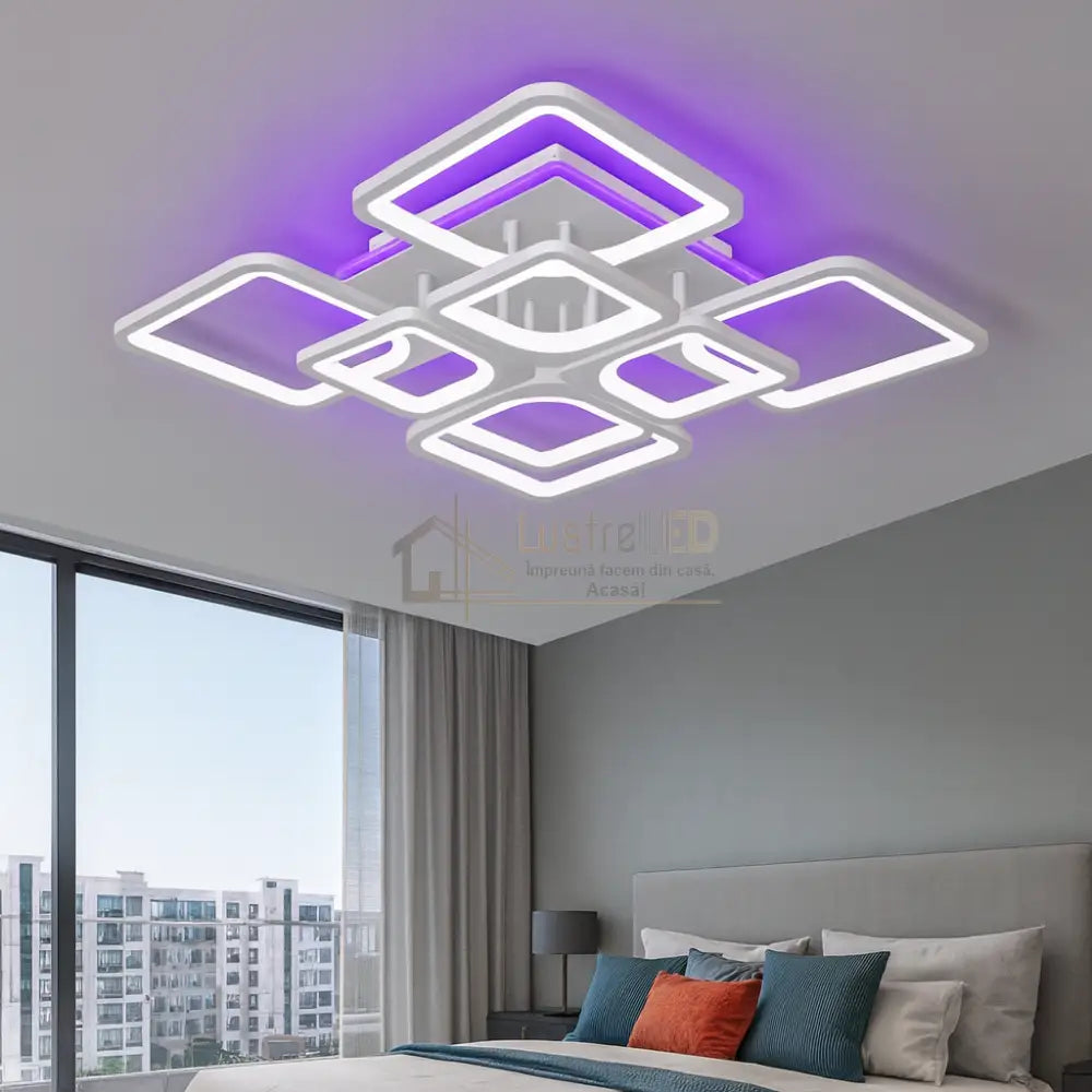 Lustra LED 4 + 4 SQUARE Gigant RGB Echivalent 1000W Telecomanda ALBA / 60CM / SQUARE DESIGN Lighting Fixtures