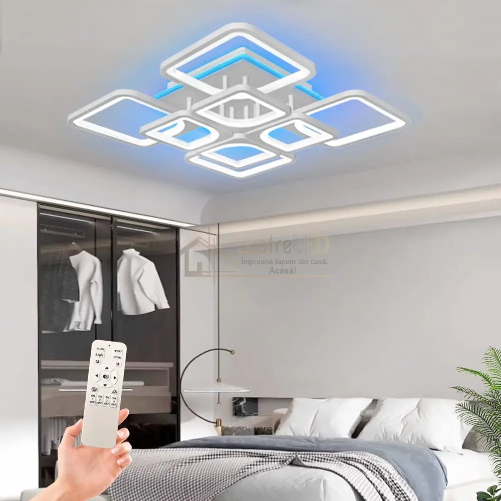 Lustra Led 240W 4 + 4 Square Gigant Rgb Echivalent 1000W Telecomanda Lighting Fixtures