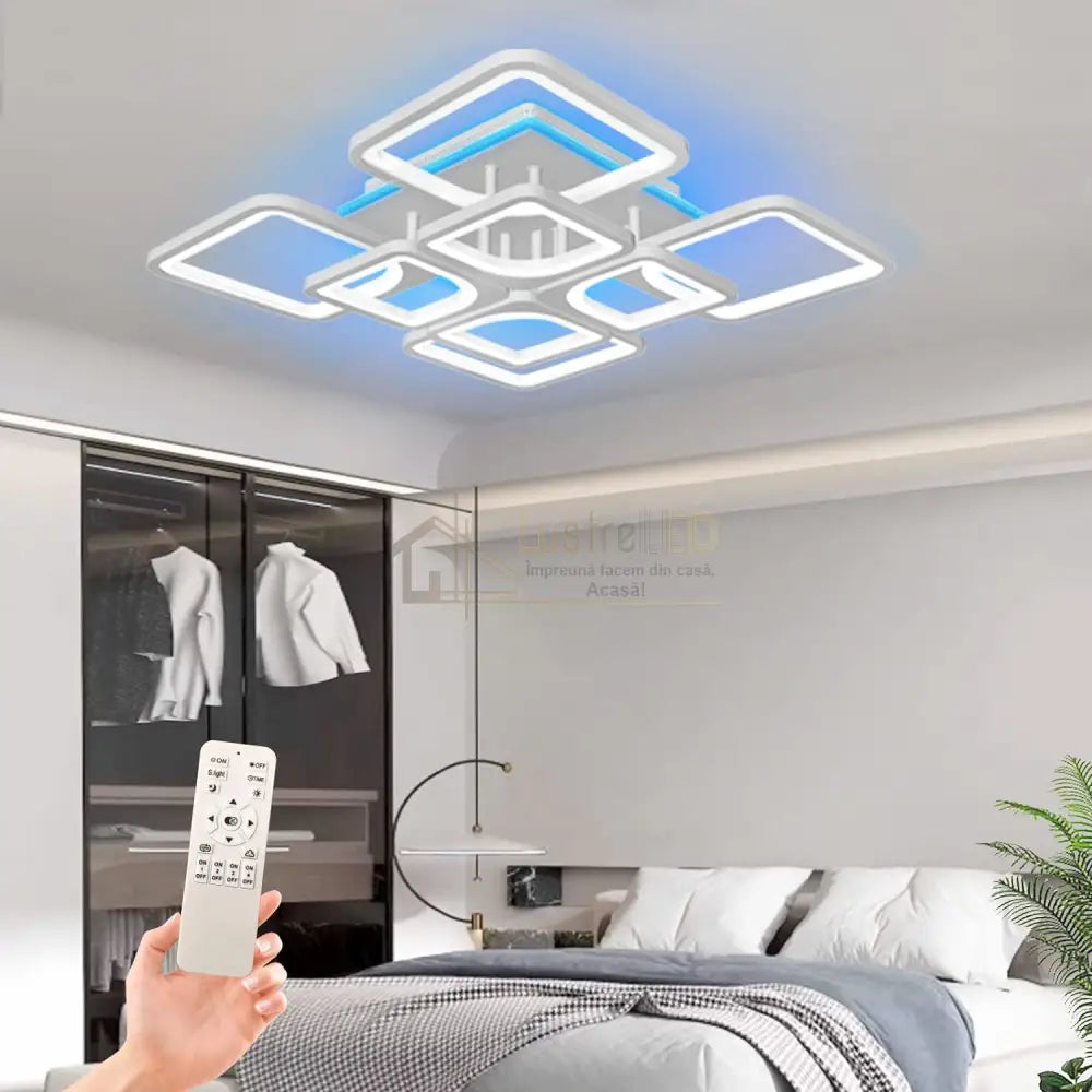 Lustra Led 240W 4 + 4 Square Gigant Rgb Echivalent 1000W Telecomanda Lighting Fixtures