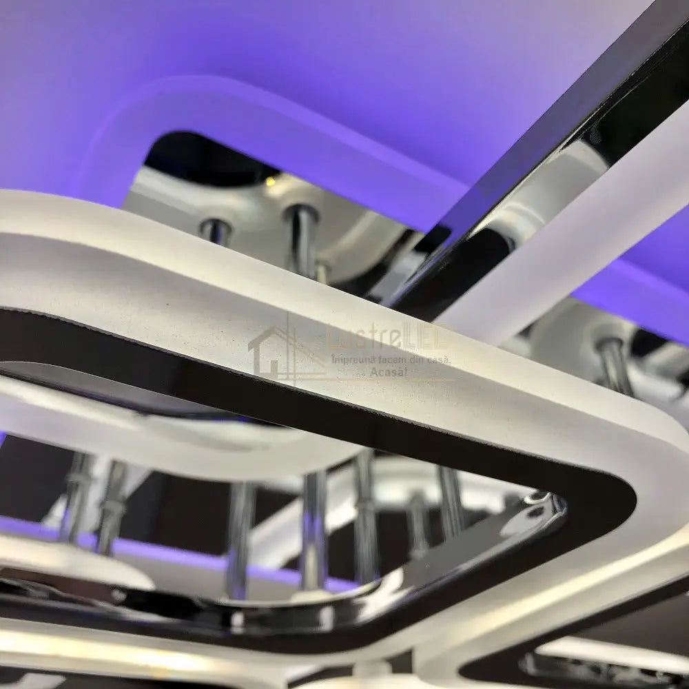 Lustra LED 4 + 4 SQUARE Gigant Silver RGB Echivalent 1200W Telecomanda Lighting Fixtures