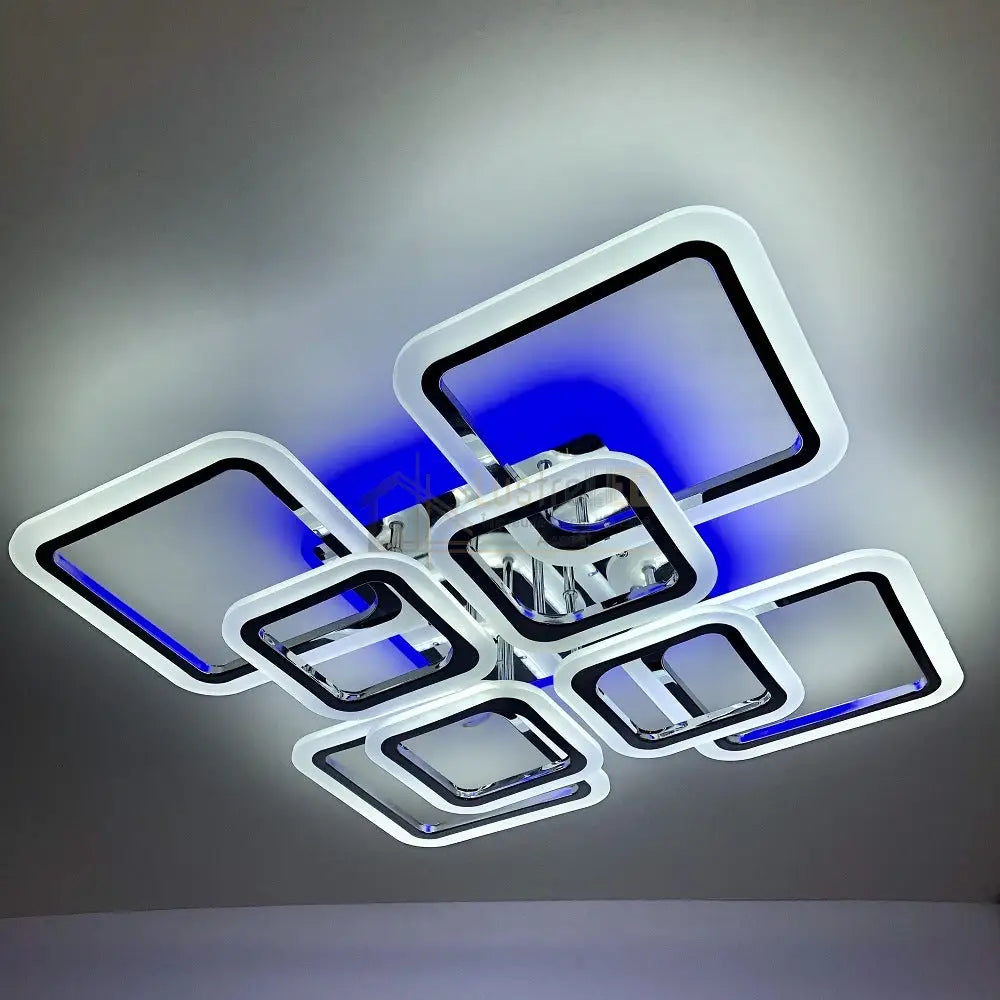 Lustra LED 4 + 4 SQUARE Gigant Silver RGB Echivalent 1200W Telecomanda Lighting Fixtures