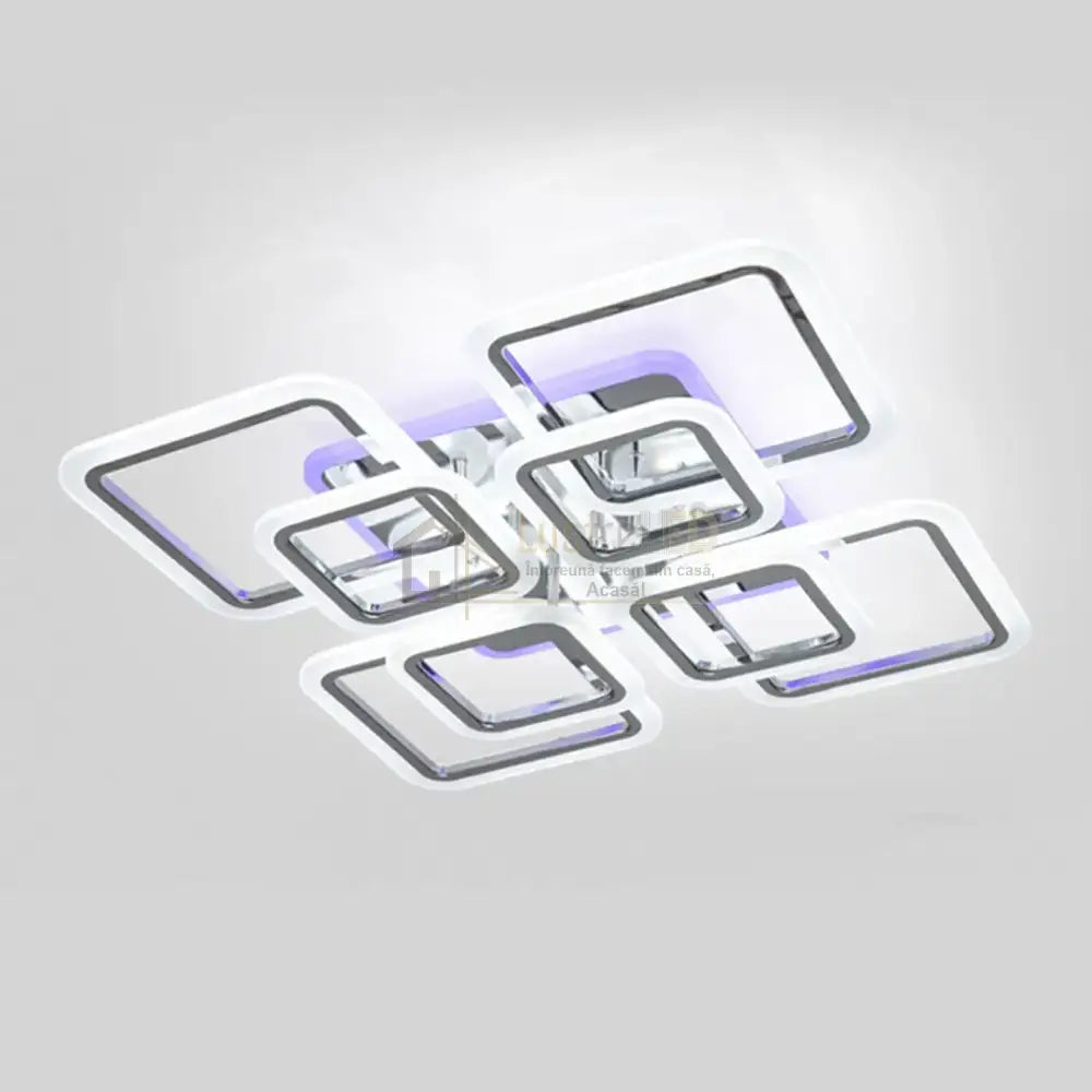 Lustra LED 4 + 4 SQUARE Gigant Silver RGB Echivalent 1200W Telecomanda Lighting Fixtures