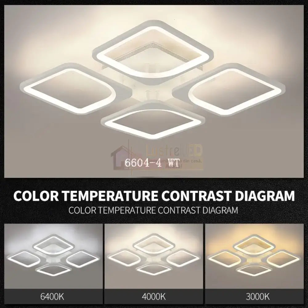 Lustra Led 4 Squares Smart Alb Echivalent 350W Telecomanda Lighting Fixtures