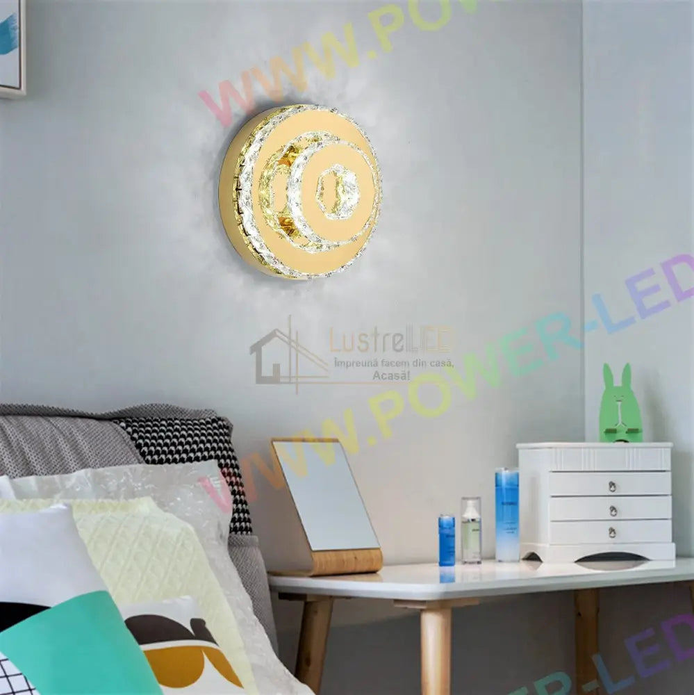 Lustra Led 40W Cristal Double Circle Gold Lighting Fixtures