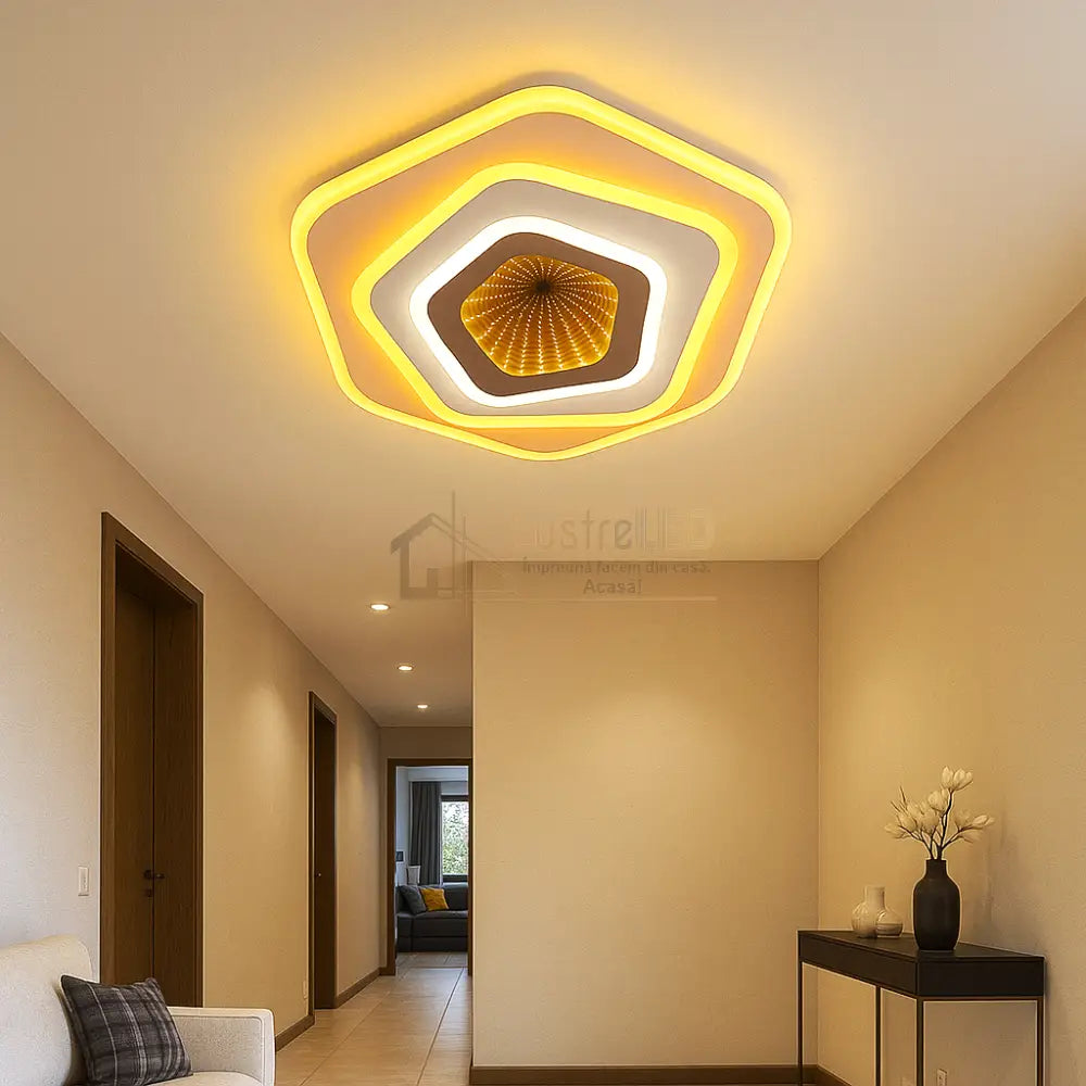 Lustra LED 40W GALAXY 3D Pentagon Echivalent 200W ALBA / 3D OGLINDA / 24CM Lighting Fixtures