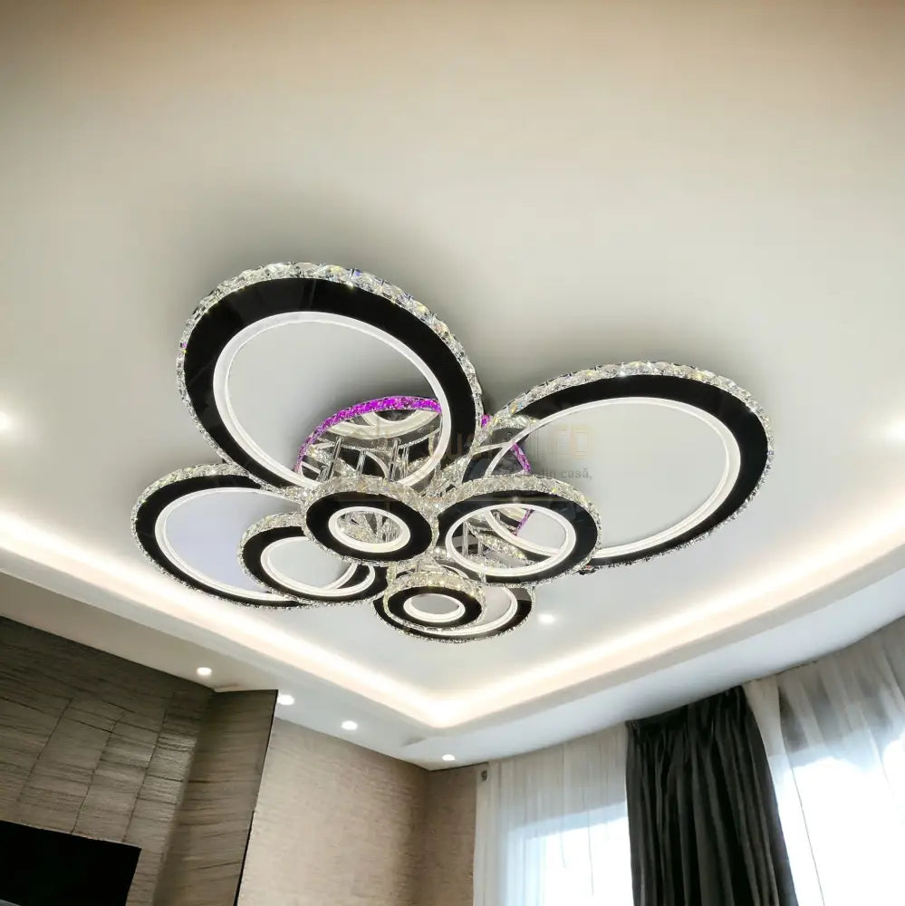 Lustra Led 434W 4 + 4 Circle Cristal Super Gigant Rgb Echivalent 1200W Chandeliers Crystal