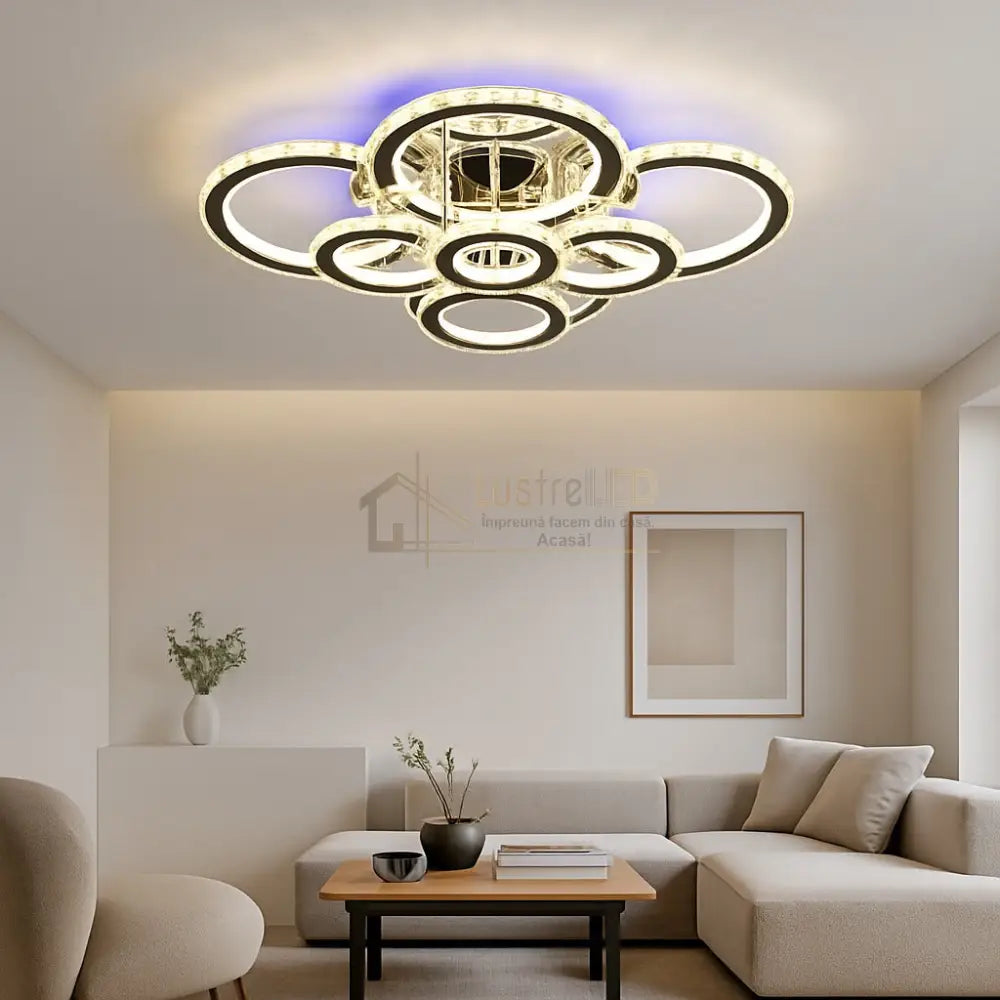 Lustra LED 434W 4 + 4 CIRCLE Cristal Super Gigant RGB Echivalent 1200W CHROME / CRISTAL Chandeliers Crystal