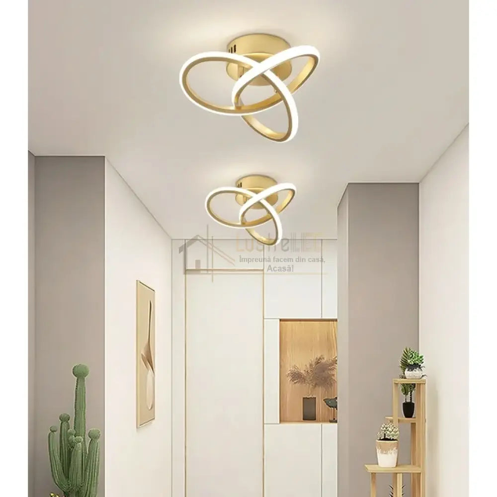 Lustra Led 48W Two Rings Gold Echivalent 200W Ceiling Light Fixtures