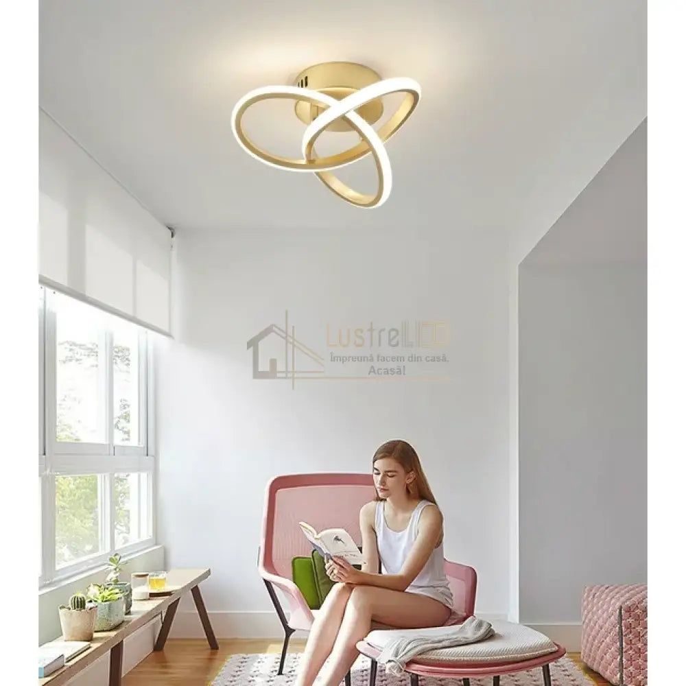 Lustra Led 48W Two Rings Gold Echivalent 200W Ceiling Light Fixtures