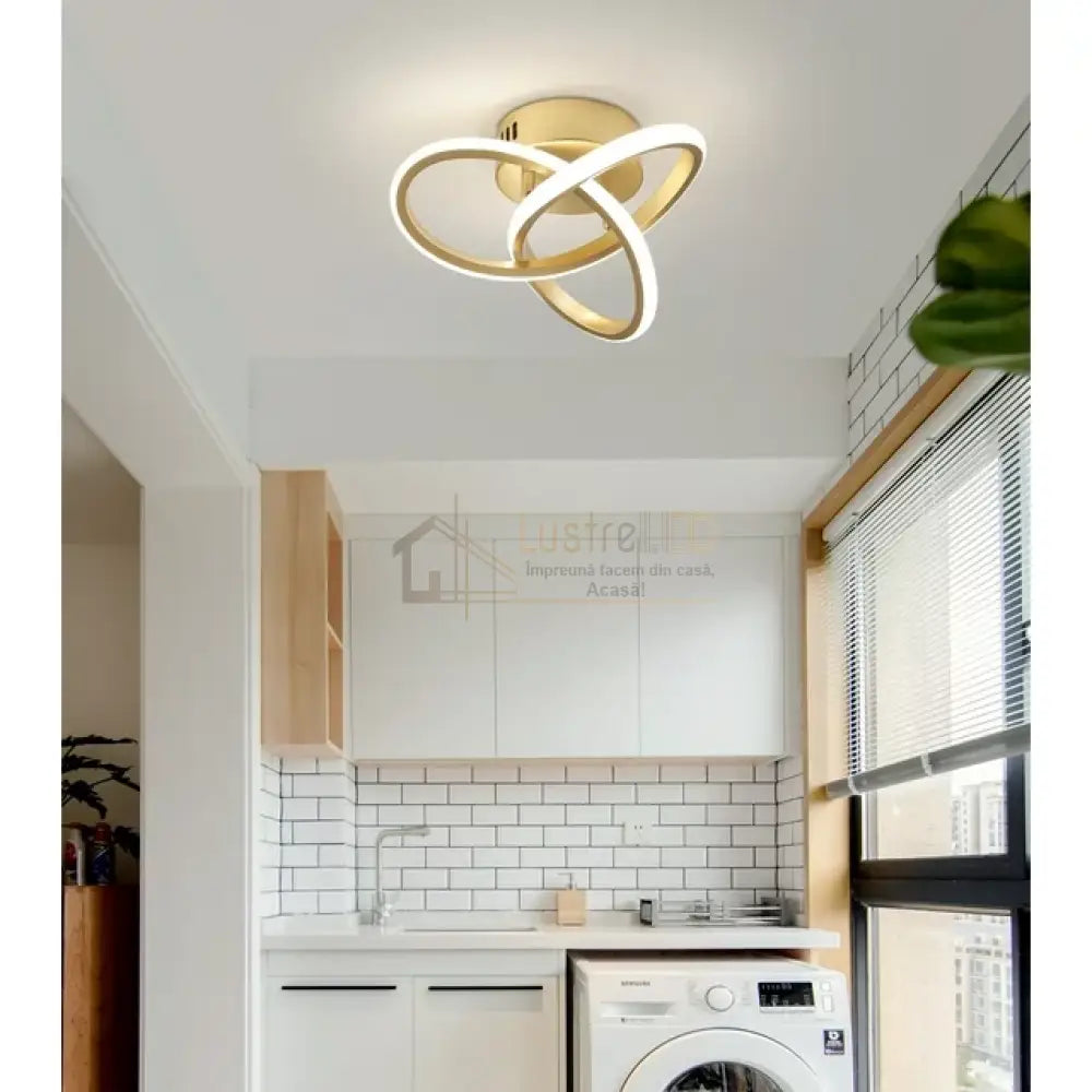 Lustra Led 48W Two Rings Gold Echivalent 200W Ceiling Light Fixtures