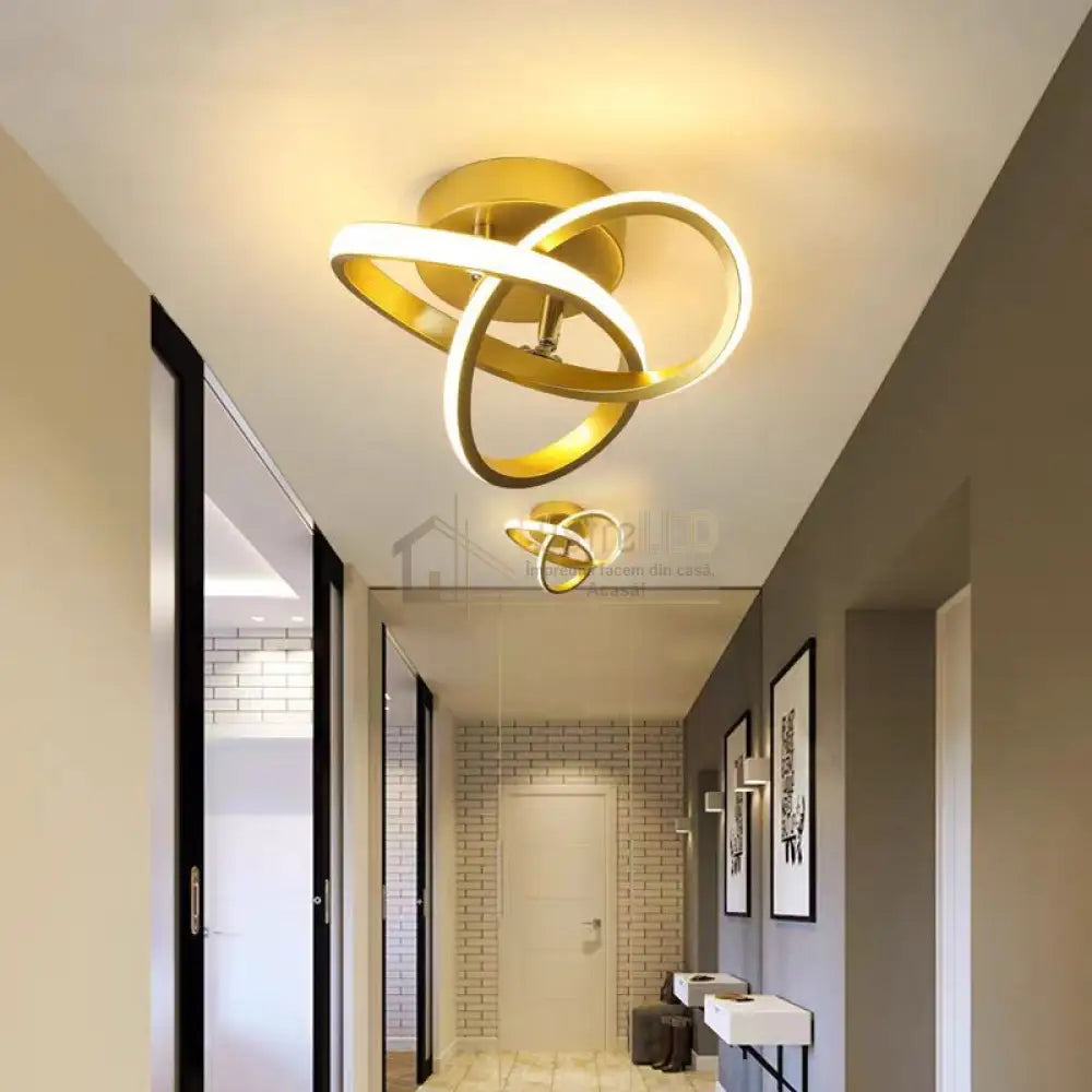 Lustra Led 48W Two Rings Gold Echivalent 200W Ceiling Light Fixtures