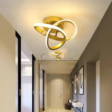 Lustra Led 48W Two Rings Gold Echivalent 200W Ceiling Light Fixtures