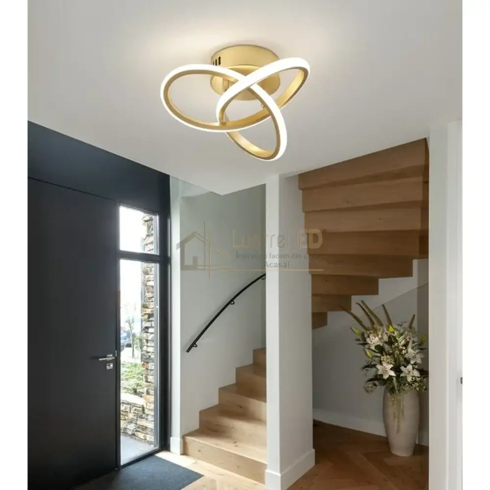 Lustra Led 48W Two Rings Gold Echivalent 200W Ceiling Light Fixtures