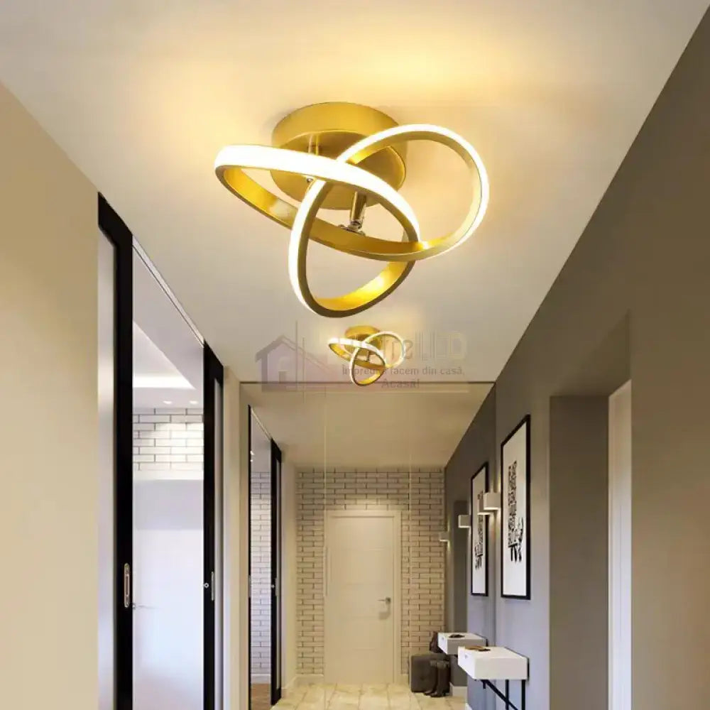 Lustra Led 48W Two Rings Gold Echivalent 200W Lighting Fixtures