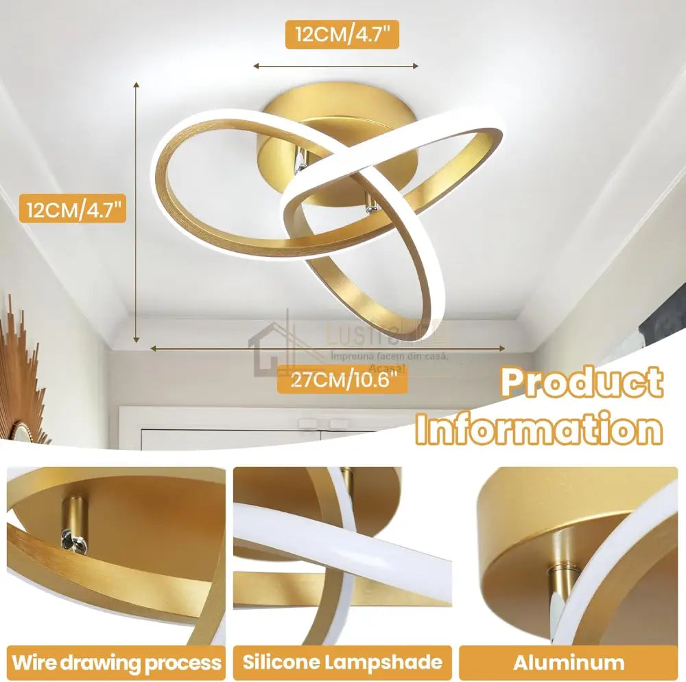 Lustra Led 48W Two Rings Gold Echivalent 200W Ceiling Light Fixtures