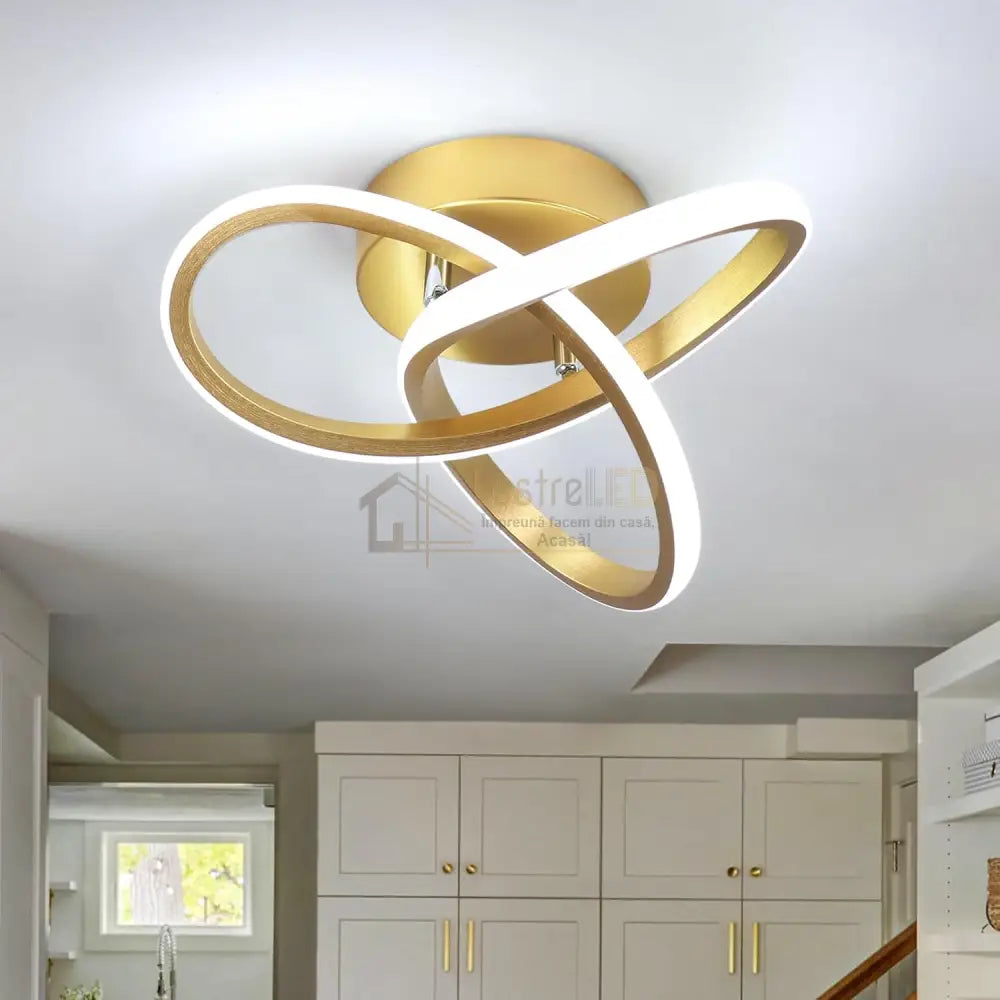 Lustra Led 48W Two Rings Gold Echivalent 200W Ceiling Light Fixtures