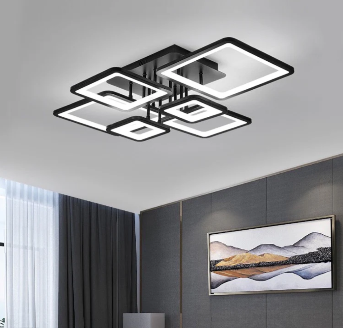 Lustra Led 4 + 2 Square Black Telecomanda Echivalent 800W Lighting Fixtures