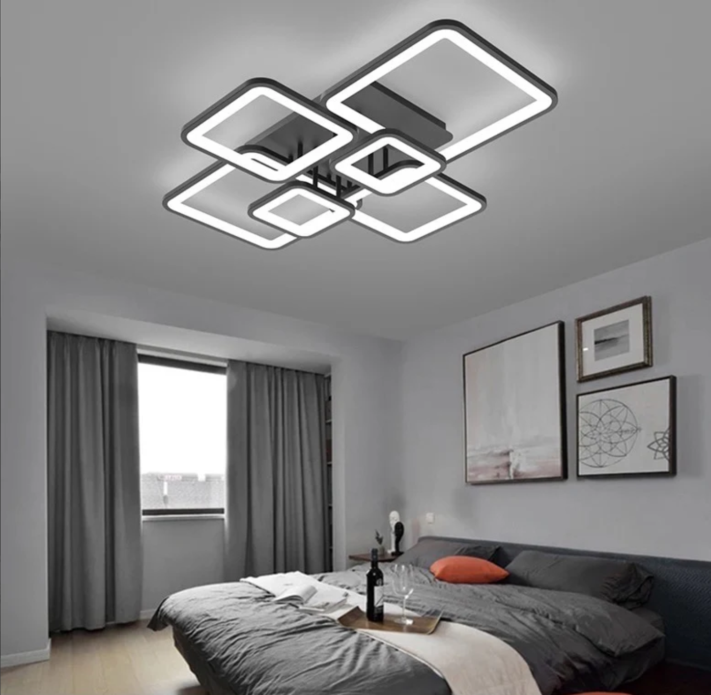 Lustra LED 4+2 SQUARE Black Telecomanda Echivalent 800W