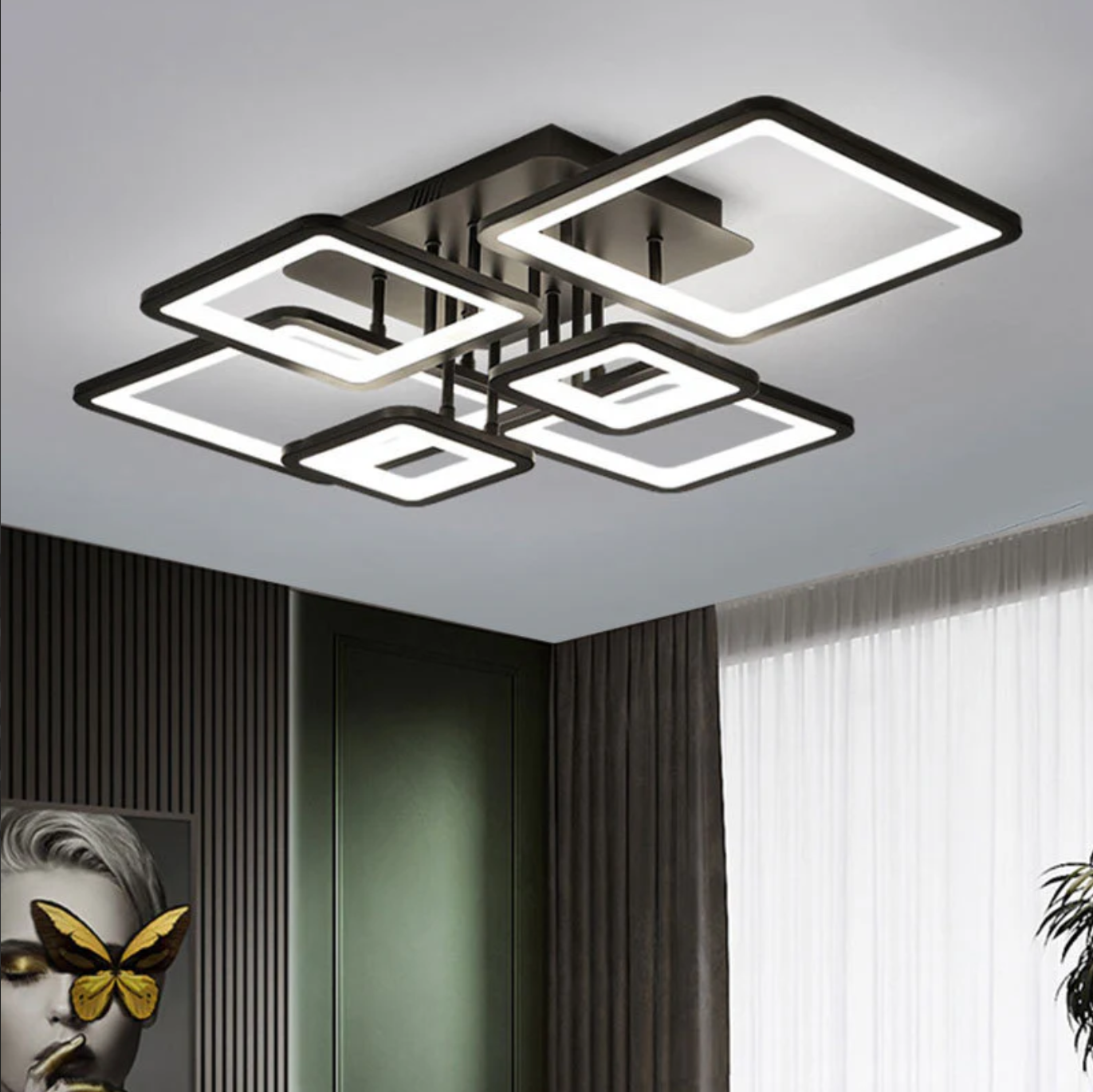 Lustra Led 4 + 2 Square Black Telecomanda Echivalent 800W Lighting Fixtures