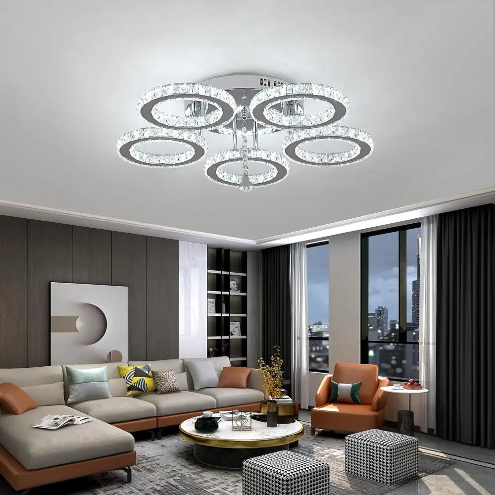 Lustra Led 5 Circle Cristal Telecomanda Echivalent 400W Lighting Fixtures