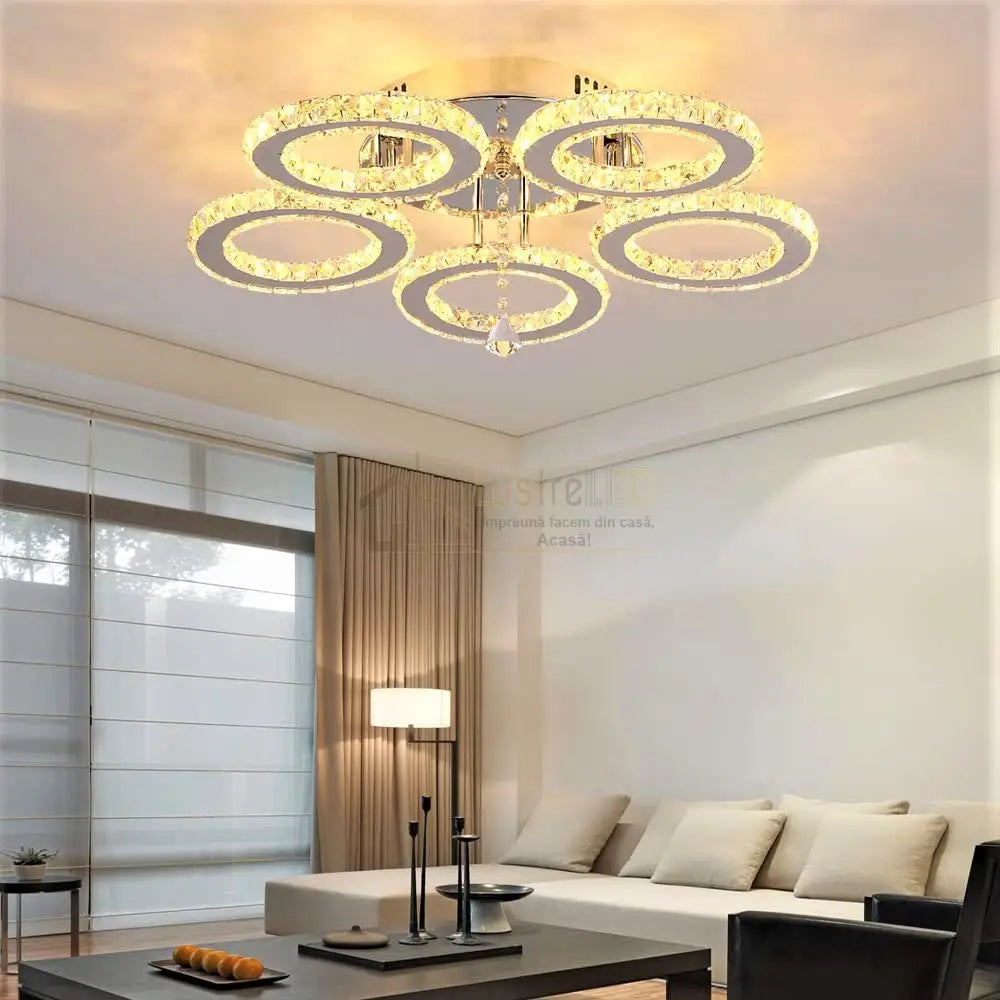 Lustra Led 100W 5 Circle Cristal Telecomanda Lighting Fixtures