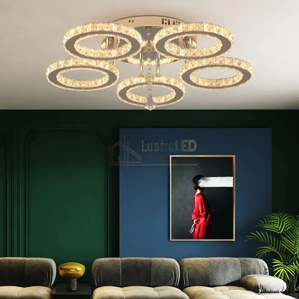 Lustra Led 5 Circle Cristal Telecomanda Echivalent 400W Lighting Fixtures