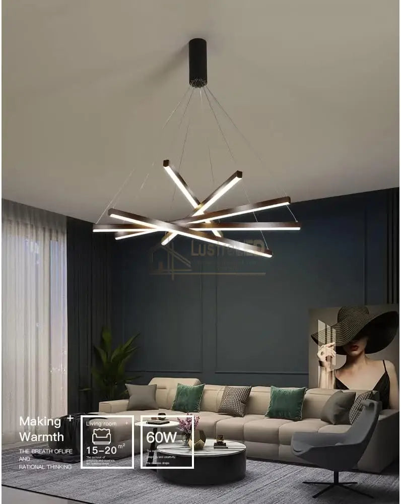 Lustra LED 5 Geometric BLACK Lines Suspendata Echivalent 500W lustreled.ro