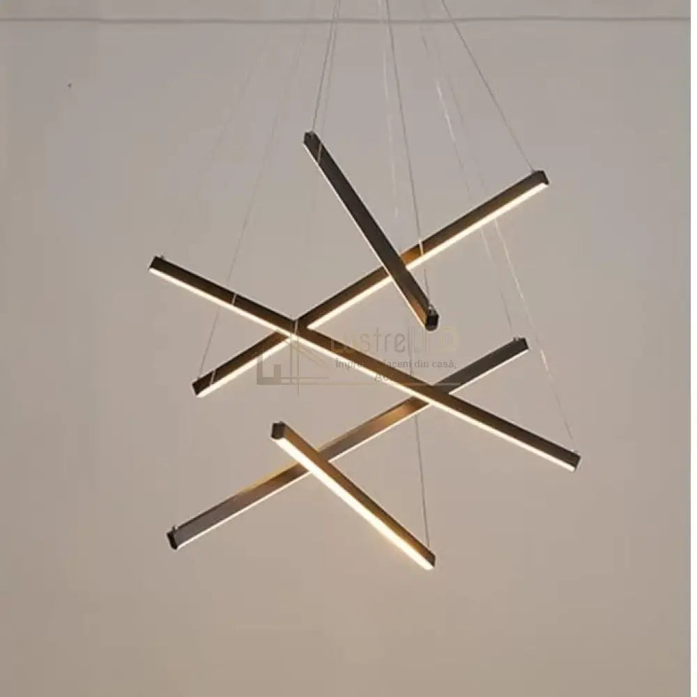 Lustra LED 5 Geometric BLACK Lines Suspendata Echivalent 500W lustreled.ro