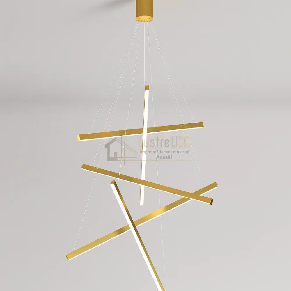 Lustra LED 5 Geometric GOLD Lines Suspendata Echivalent 500W lustreled.ro