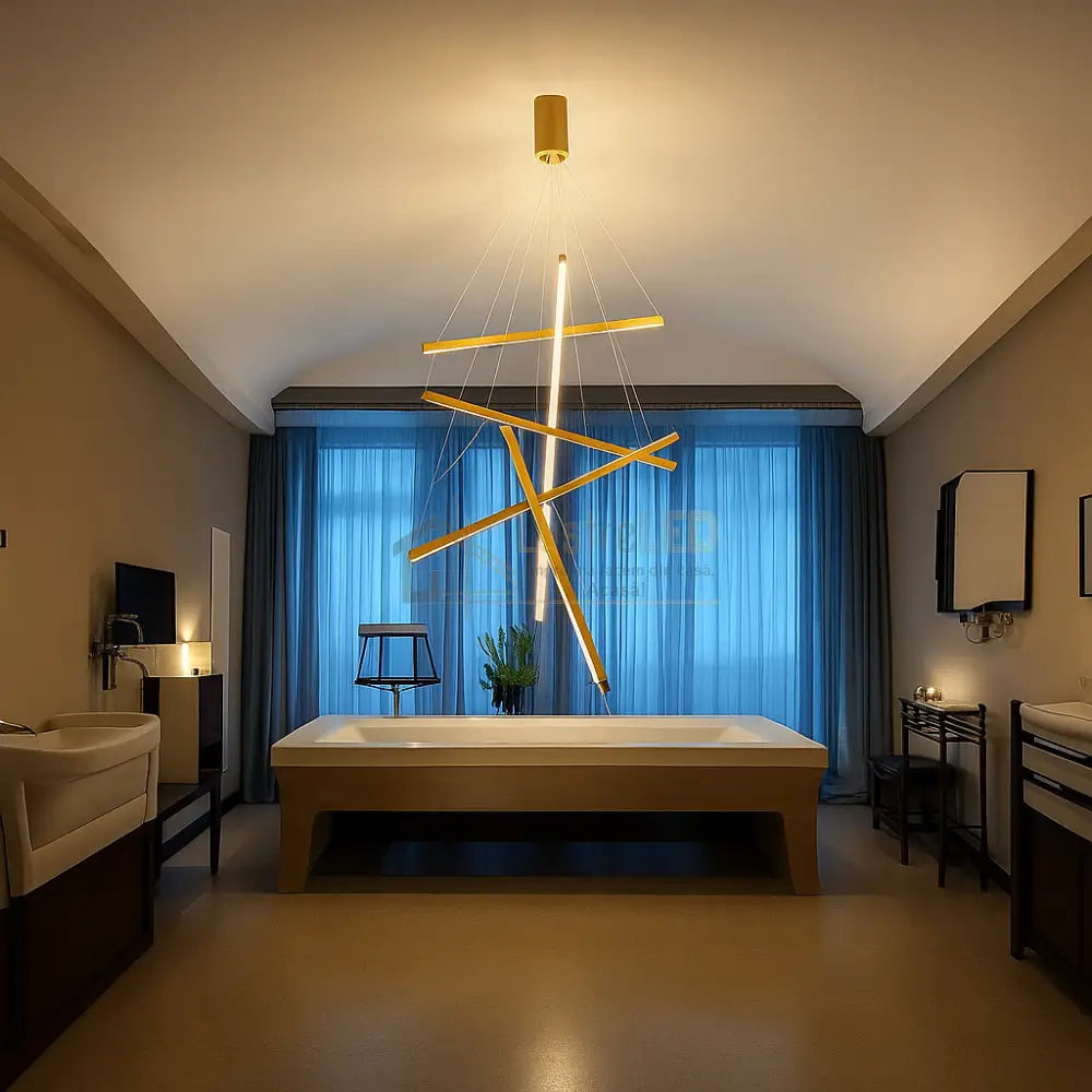 Lustra LED 5 Geometric GOLD Lines Suspendata Echivalent 500W lustreled.ro