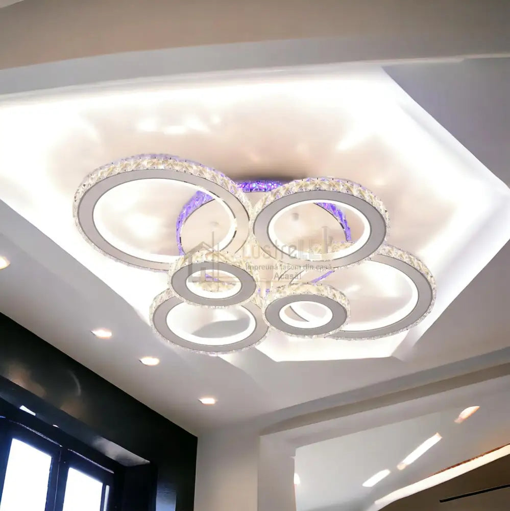 Lustra Led 238W 4 + 2 Circle Cristal Alba Rgb Echivalent 800W Chandeliers Crystal