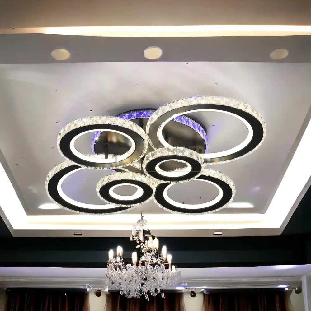 Lustra Led 238W 4 + 2 Circle Cristal Black Rgb Echivalent 800W Chandeliers Crystal